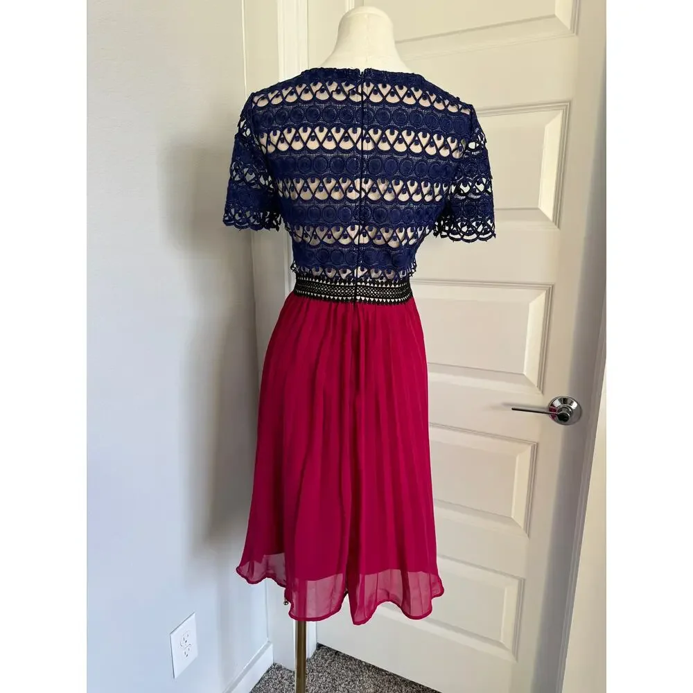 Jax Black Label Women's Blue and Pink Colorblock Lace Dress Size 6-NWOT - Picture 2 of 7